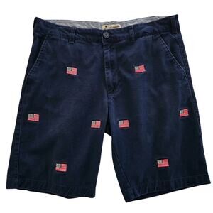 Islandia Clothing Co Cotton American Flag Embroidered Applique Chino Shorts 36